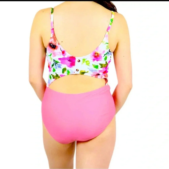 New CORAL REEF The Sailor Bathing Suit Size Large Pink Floral One Piece - Picture 4 of 11